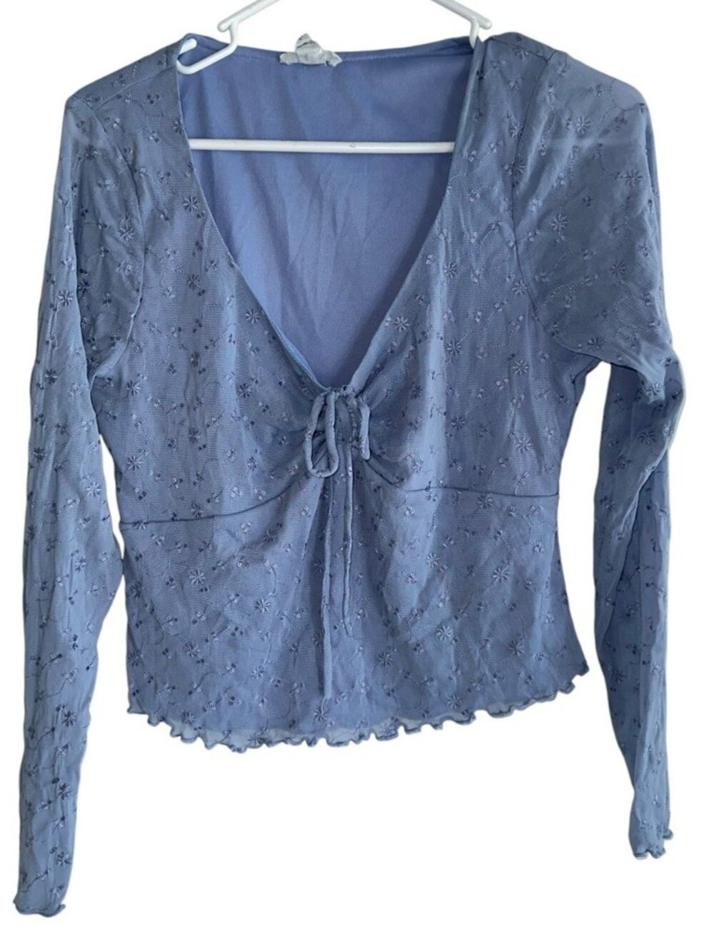 Full Tilt Womens Babydoll Embroidered Mesh Top Sz XL Blue Boho Y2K Style
